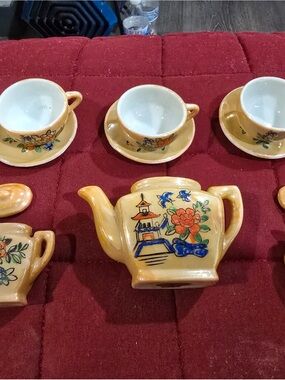 Yellow Floral Ceramic Tea Set with Pagoda Motif - Classic Home Tea Service